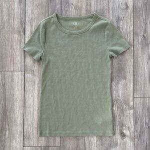 GAP Womens Ribbed Knit T Shirt Crew Neck Short Sleeve Green XS